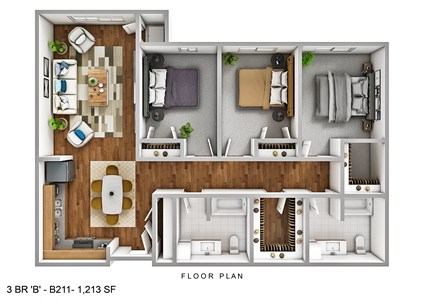 Three-bedroom floorplan